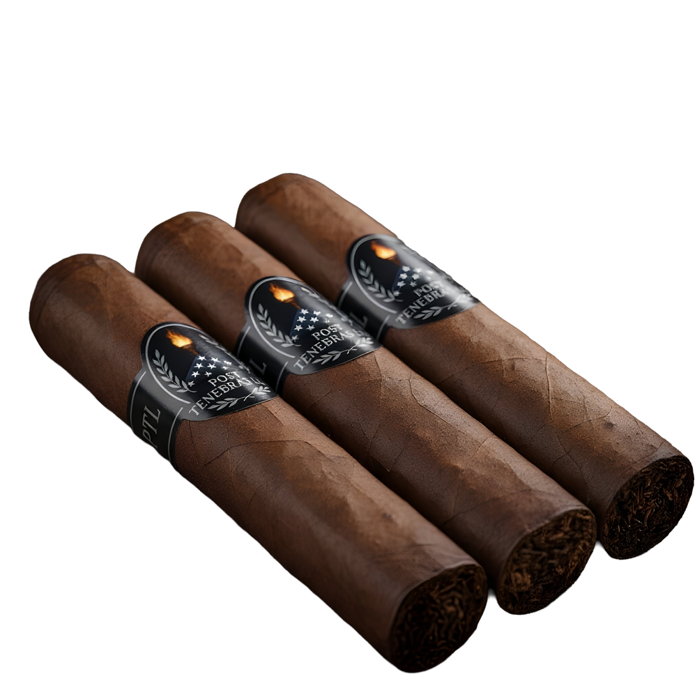 Close-up of The Vanguard Maduro cigar by Post Tenebras Lux Cigars — dark, bold, and full-bodied, symbolizing leadership, conviction, and faith forged in battle.